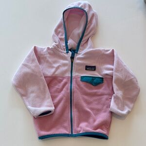Patagonia Light Pink and Teal Fleece Jacket Size 2T